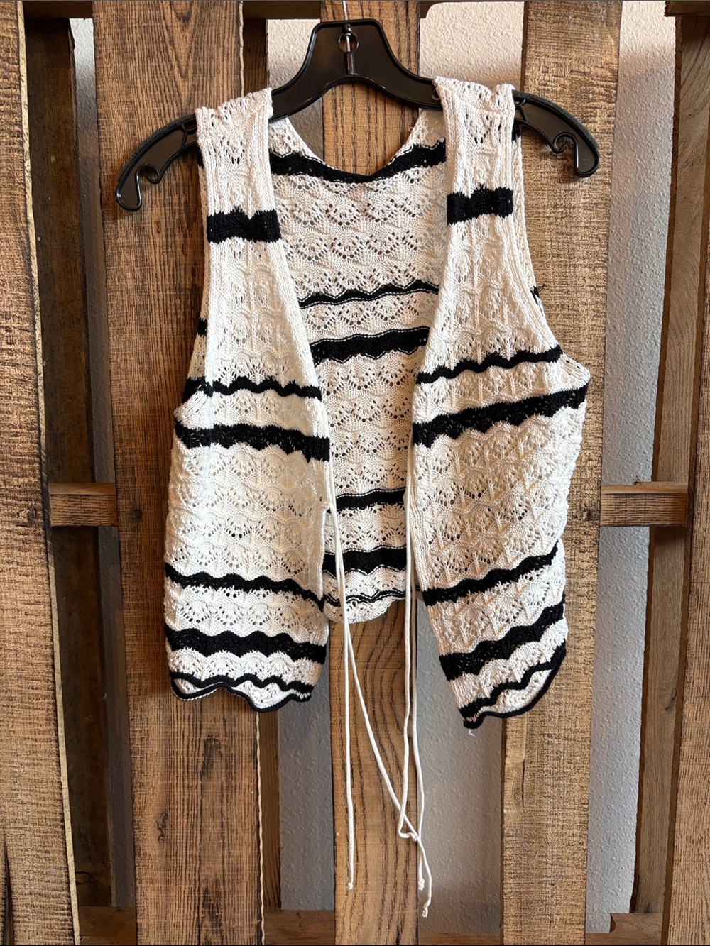 Willow and Root Women’s Crocheted Stripe Vest - White & Black